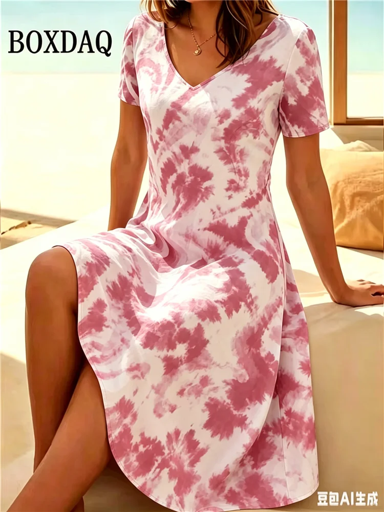 New 2026 Summer Casual Tie-Dye V-Neck Loose Dresses Plus Size Women's Fashion Round Neck Short-Sleeved Dress 6XL Cloting
New 2026 Summer Casual Tie-Dye V-Neck Loose Dresses Plus Size Women's Fashion Round Neck Short-Sleeved Dress 6XL Cloting