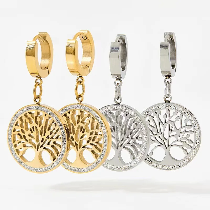 European and American Fashion Light Luxury Zircon Tree of Life Titanium Steel Earrings, Vintage Hollow Round Ear Buckles
European and American Fashion Light Luxury Zircon Tree of Life Titanium Steel Earrings, Vintage Hollow Round Ear Buckles