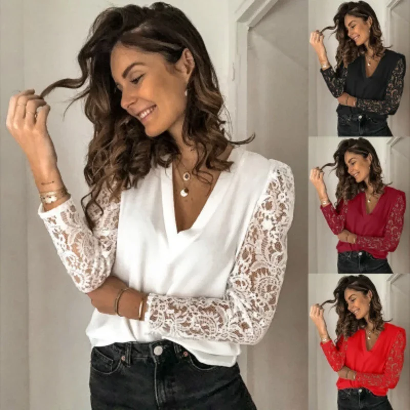 Lace Hollow Out Fashion Tops Spring Women Elegant V-Neck Solid Color Plus Size Long Sleeve T-Shirts Vintage Casual Work Clothing
Lace Hollow Out Fashion Tops Spring Women Elegant V-Neck Solid Color Plus Size Long Sleeve T-Shirts Vintage Casual Work Clothing