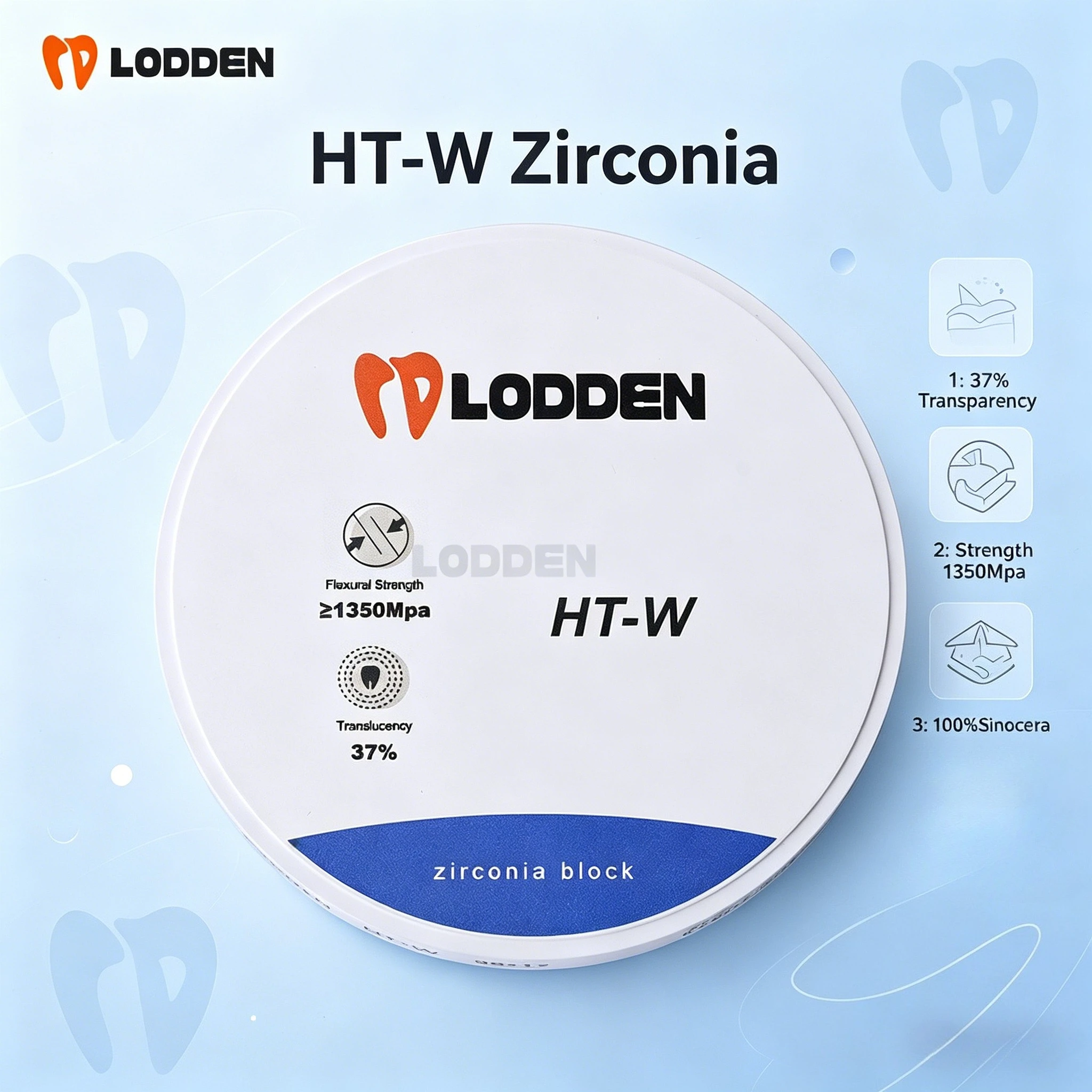 HT-W White Zirconia Block 98mm 37% Transparency 1350MPa High Strength CAD CAM For Roland Milling Machine Dental Lab Materials
HT-W White Zirconia Block 98mm 37% Transparency 1350MPa High Strength CAD CAM For Roland Milling Machine Dental Lab Materials