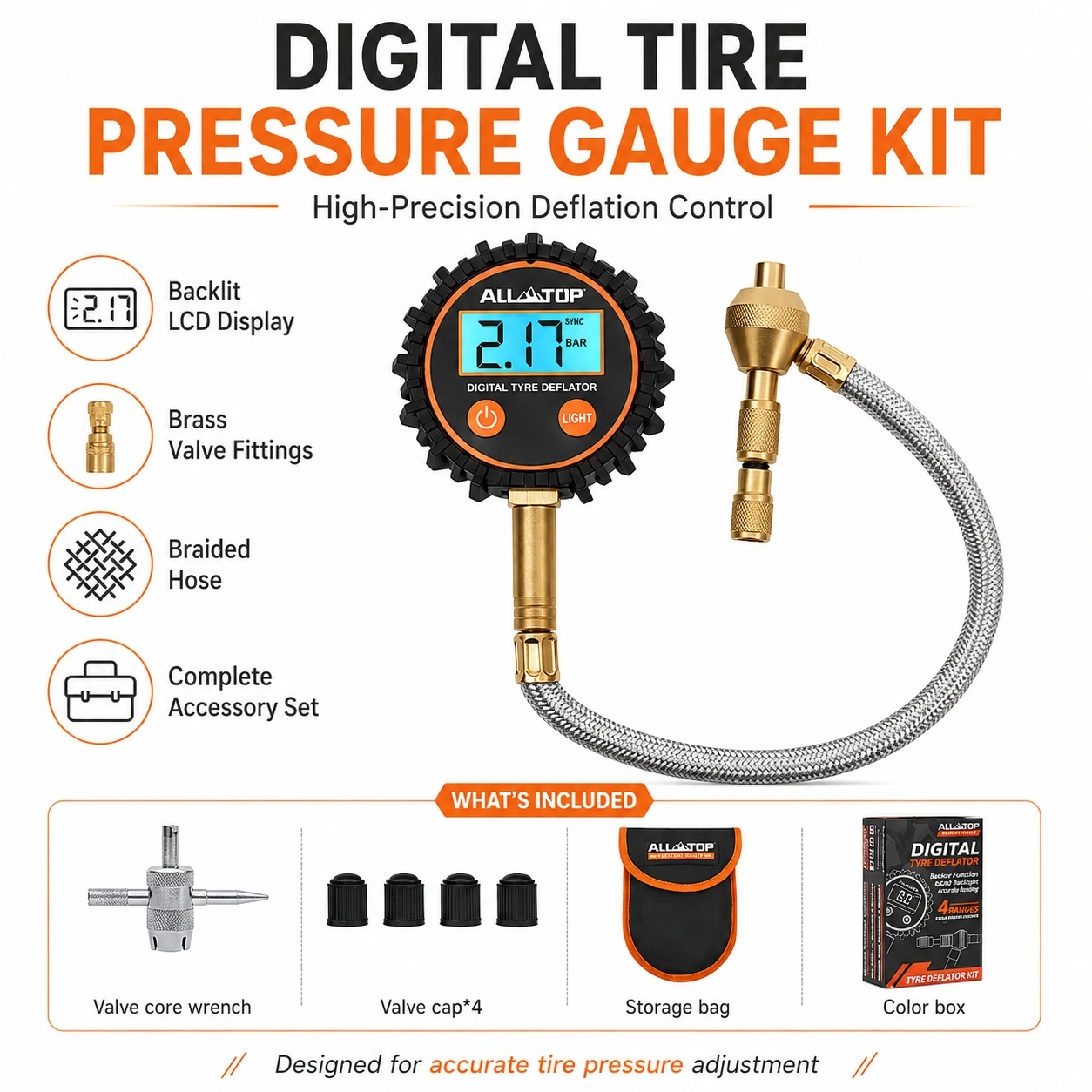 Digital Tire Pressure Gauge with Deflator, High Precision 4x4 Off-Road Tire Monitor for Cars Trucks SUV
Digital Tire Pressure Gauge with Deflator, High Precision 4x4 Off-Road Tire Monitor for Cars Trucks SUV