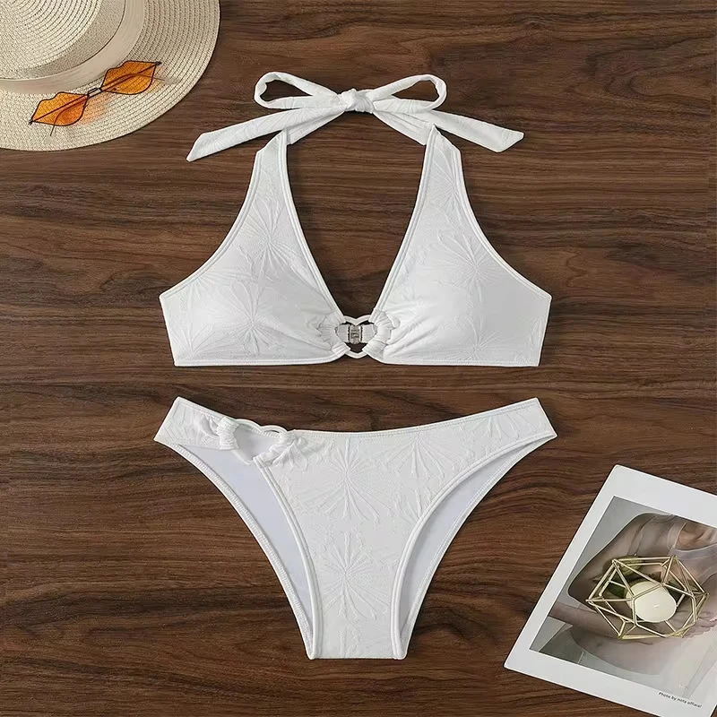 Floral Jacquard Heart Bikini White Y2K Triangle Halter Bandage Push Up Swimsuit Women Backless Vacation Swimwear Beach Set
Floral Jacquard Heart Bikini White Y2K Triangle Halter Bandage Push Up Swimsuit Women Backless Vacation Swimwear Beach Set