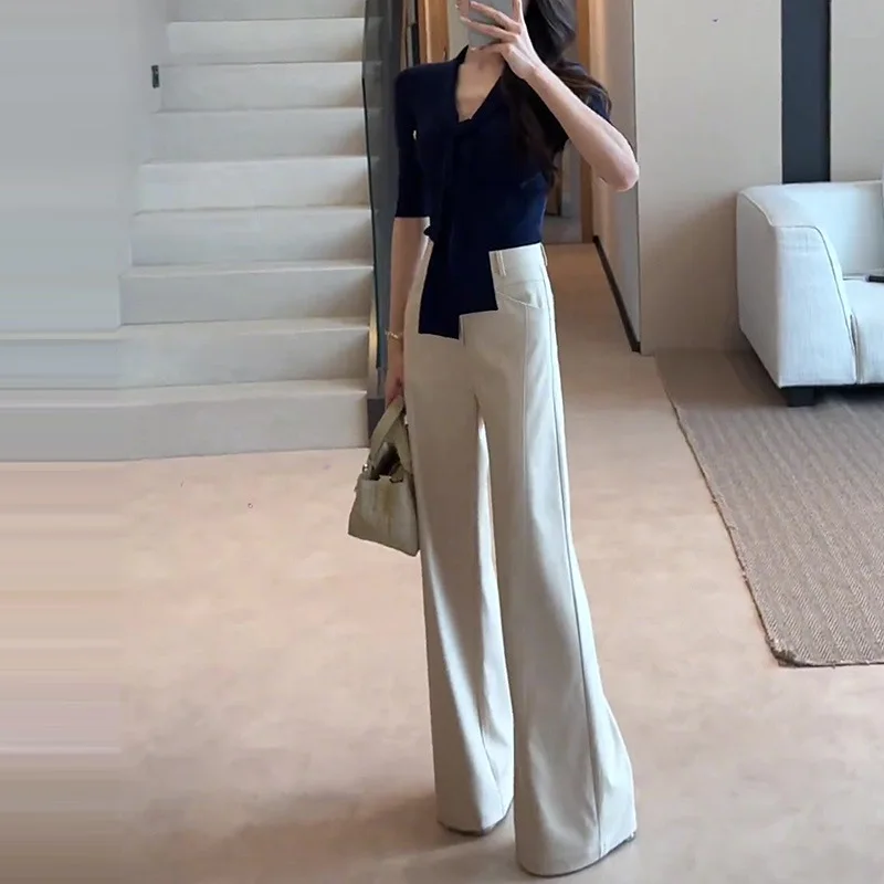 Women's suit pants, wide-leg pants, new summer style, high-waisted, loose casual pants, drapey, Korean style, slimming straight-
Women's suit pants, wide-leg pants, new summer style, high-waisted, loose casual pants, drapey, Korean style, slimming straight-