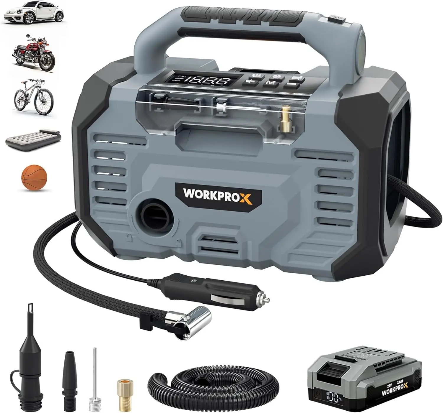 Portable Tire Inflator 150PSI – Dual Power, Auto Shut-Off, Digital Gauge & LED, for Car, Bike & Air Mattress
Portable Tire Inflator 150PSI – Dual Power, Auto Shut-Off, Digital Gauge & LED, for Car, Bike & Air Mattress