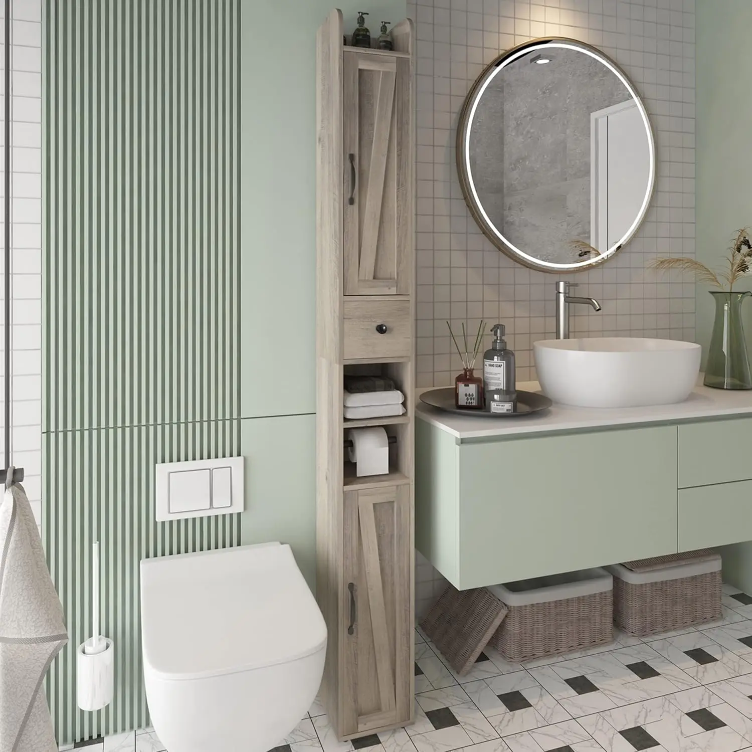 Bathroom Cabinet with Adjustable Shelf, Storage Cabinet for Small Space, Tall Bathroom Storage Cabinet with, Customized
Bathroom Cabinet with Adjustable Shelf, Storage Cabinet for Small Space, Tall Bathroom Storage Cabinet with, Customized