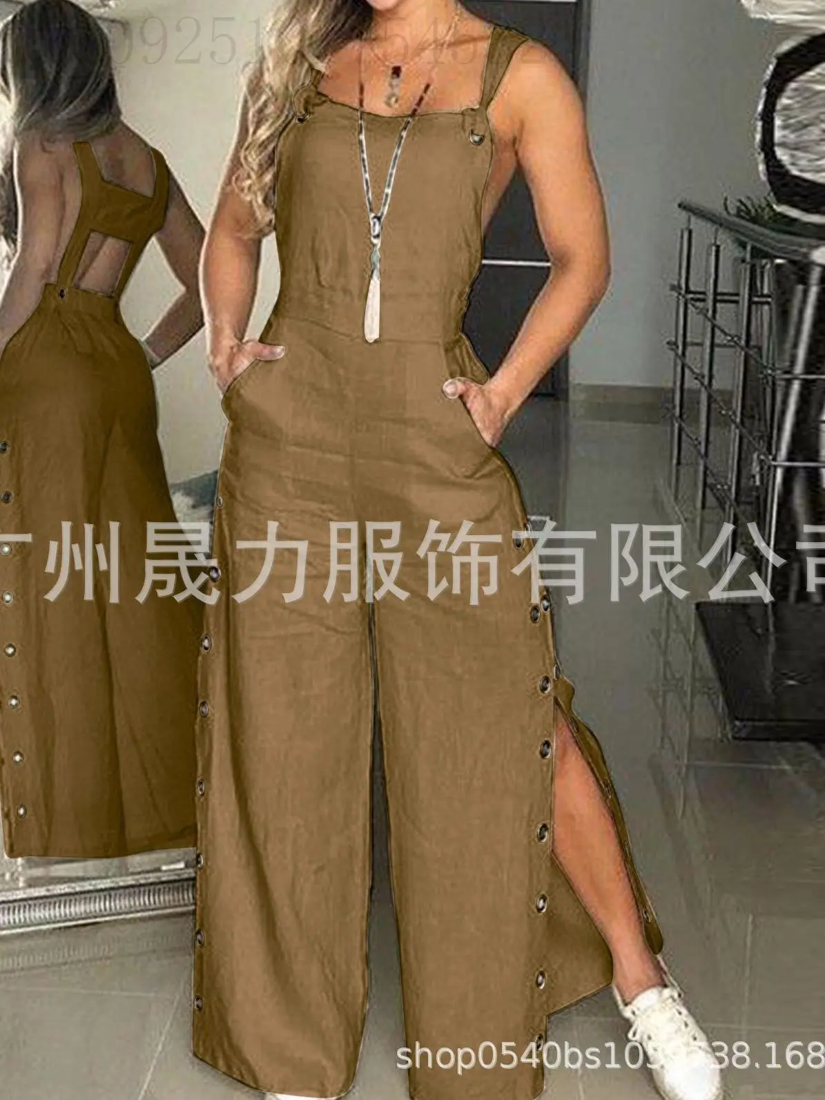 Women's Clothing Ladies' Jumpsuits Rompers solid color sleeveless side pocket casual wide leg side button jumpsuit Jumpsuits
Women's Clothing Ladies' Jumpsuits Rompers solid color sleeveless side pocket casual wide leg side button jumpsuit Jumpsuits