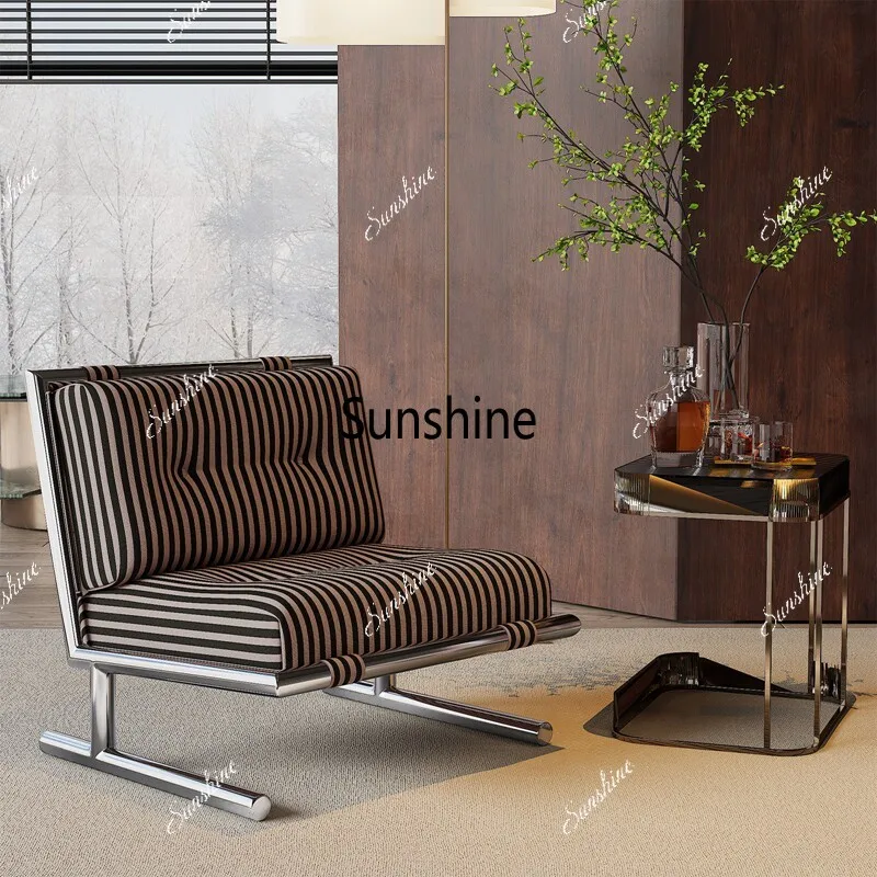 Italian minimalist stainless steel striped fabric single sofa chair balcony leisure chair
Italian minimalist stainless steel striped fabric single sofa chair balcony leisure chair