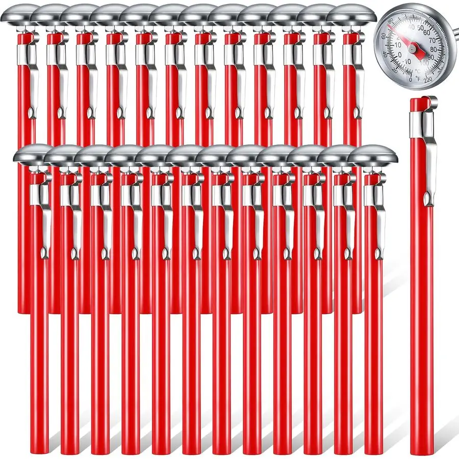 Набор из 24 термометров из нержавеющей стали с 5-дюймовым длинным стержнем и 1-дюймовым циферблатом для измерения температуры молока, пищевых продуктов, духовки, мяса
Набор из 24 термометров из нержавеющей стали с 5-дюймовым длинным стержнем и 1-дюймовым циферблатом для измерения температуры молока, пищевых продуктов, духовки, мяса