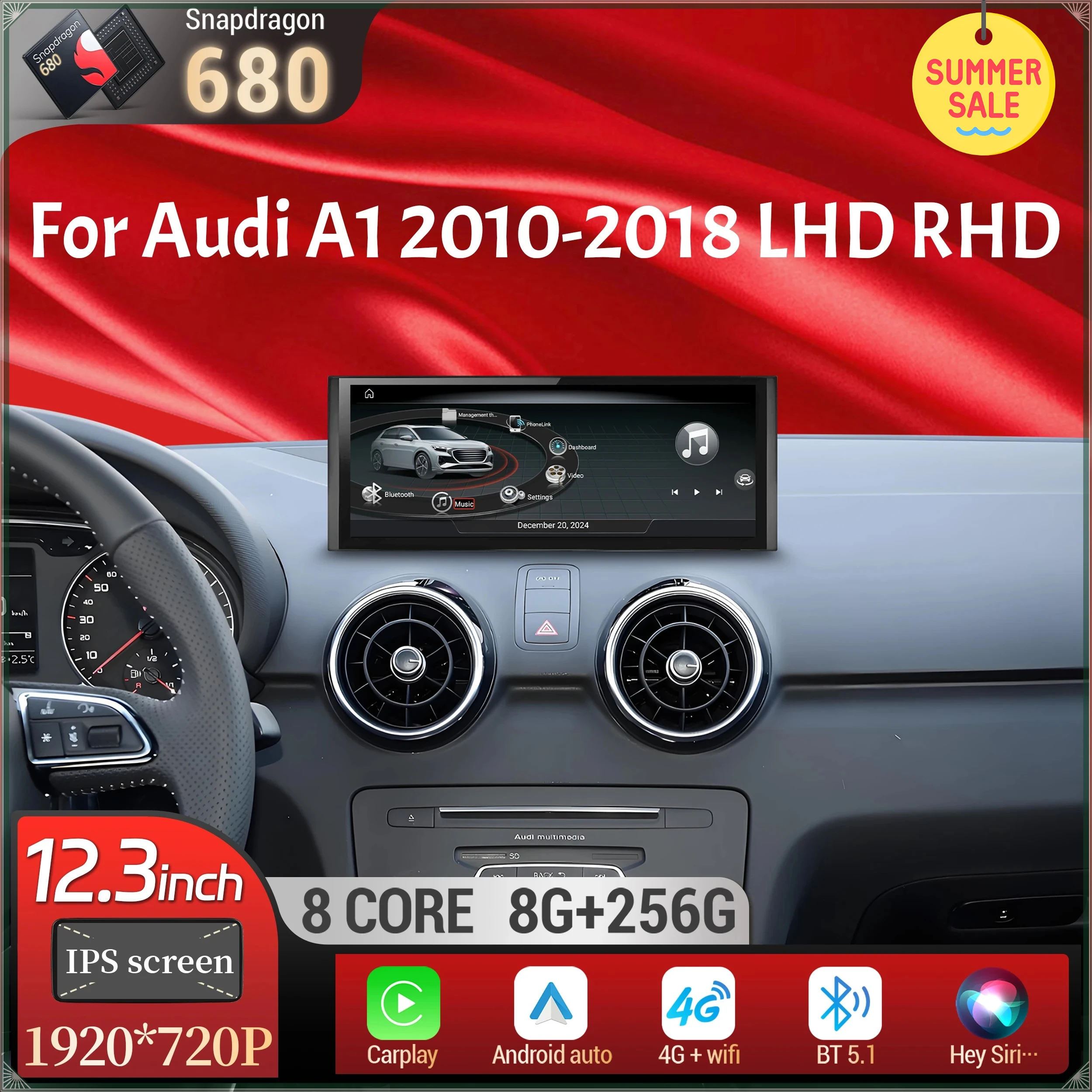 12.3 inch Android 14 Car Radio Wireless Bluetooth Carplay Head Unit Qualcomm Snapdragon 680 Touch Screen For Audi A1 2010-2018
12.3 inch Android 14 Car Radio Wireless Bluetooth Carplay Head Unit Qualcomm Snapdragon 680 Touch Screen For Audi A1 2010-2018