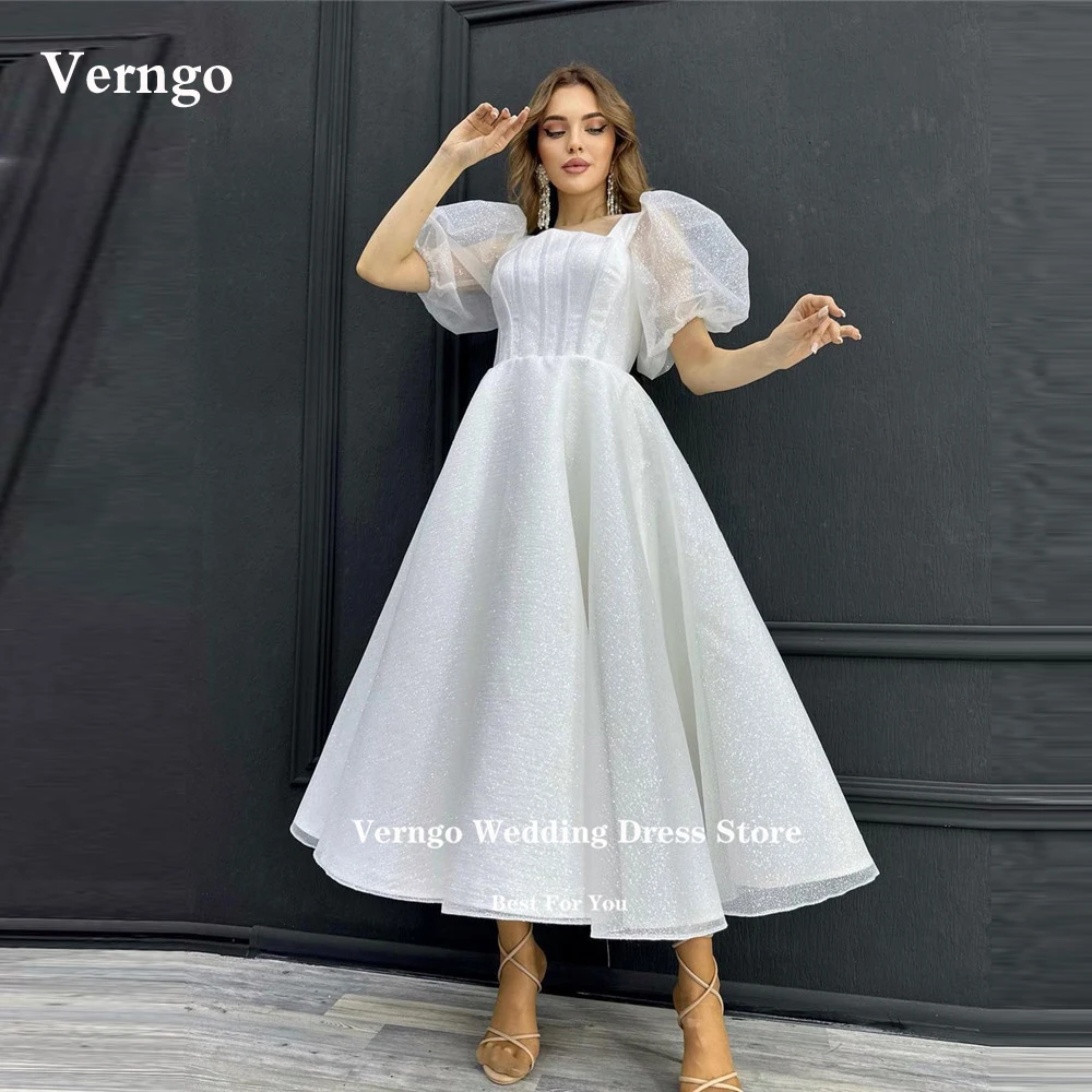 Verngo Sparkly A Line Wedding Dresses Glitter Puff Short Sleeves Square Neck Midi Length Bride Gowns Formal Party Dress
Verngo Sparkly A Line Wedding Dresses Glitter Puff Short Sleeves Square Neck Midi Length Bride Gowns Formal Party Dress