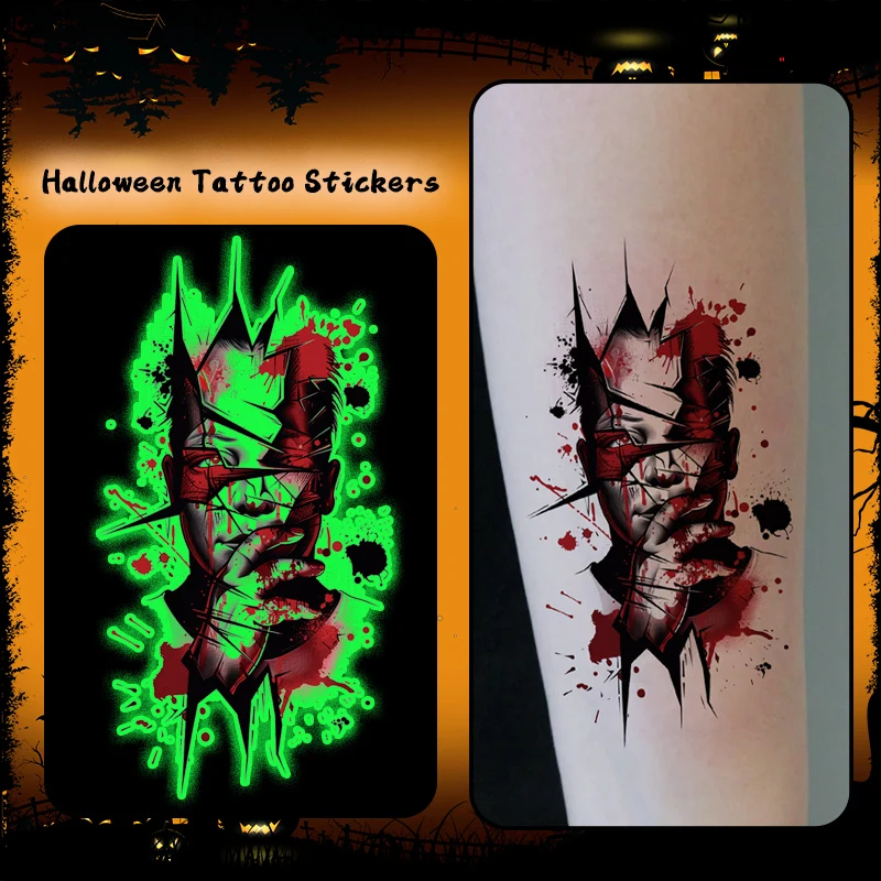 1Pc Horrific Face Glow-in-the-Dark Waterproof Temporary Tattoo Sticker, For Parties and Halloween Role-playing, Suitable Face.
1Pc Horrific Face Glow-in-the-Dark Waterproof Temporary Tattoo Sticker, For Parties and Halloween Role-playing, Suitable Face.