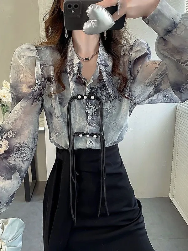 New Chinese Sle Lightweight Floral Print Bubble Sve Women's irt Sun Protection Retro Button up Chiffon Top for Commuting
New Chinese Sle Lightweight Floral Print Bubble Sve Women's irt Sun Protection Retro Button up Chiffon Top for Commuting