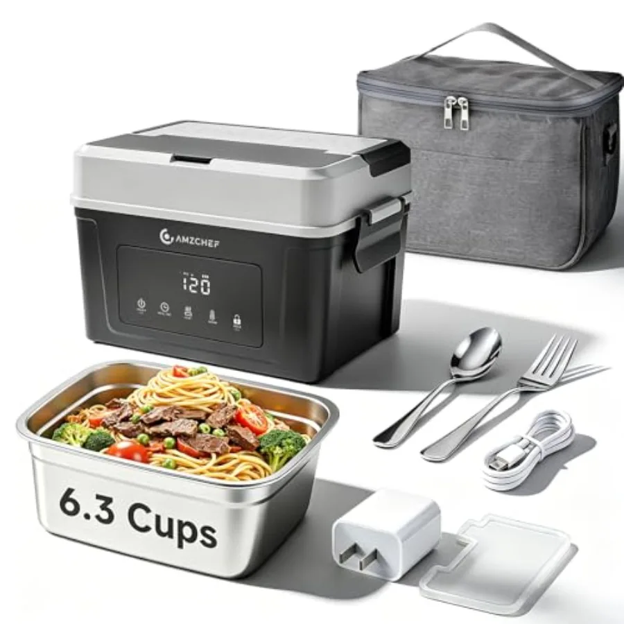 Cordless Electric Lunch Box for Office Use: Stainless Steel, Black, 5-Sided Automatic Heating with 18000mAh Battery, Includes U
Cordless Electric Lunch Box for Office Use: Stainless Steel, Black, 5-Sided Automatic Heating with 18000mAh Battery, Includes U