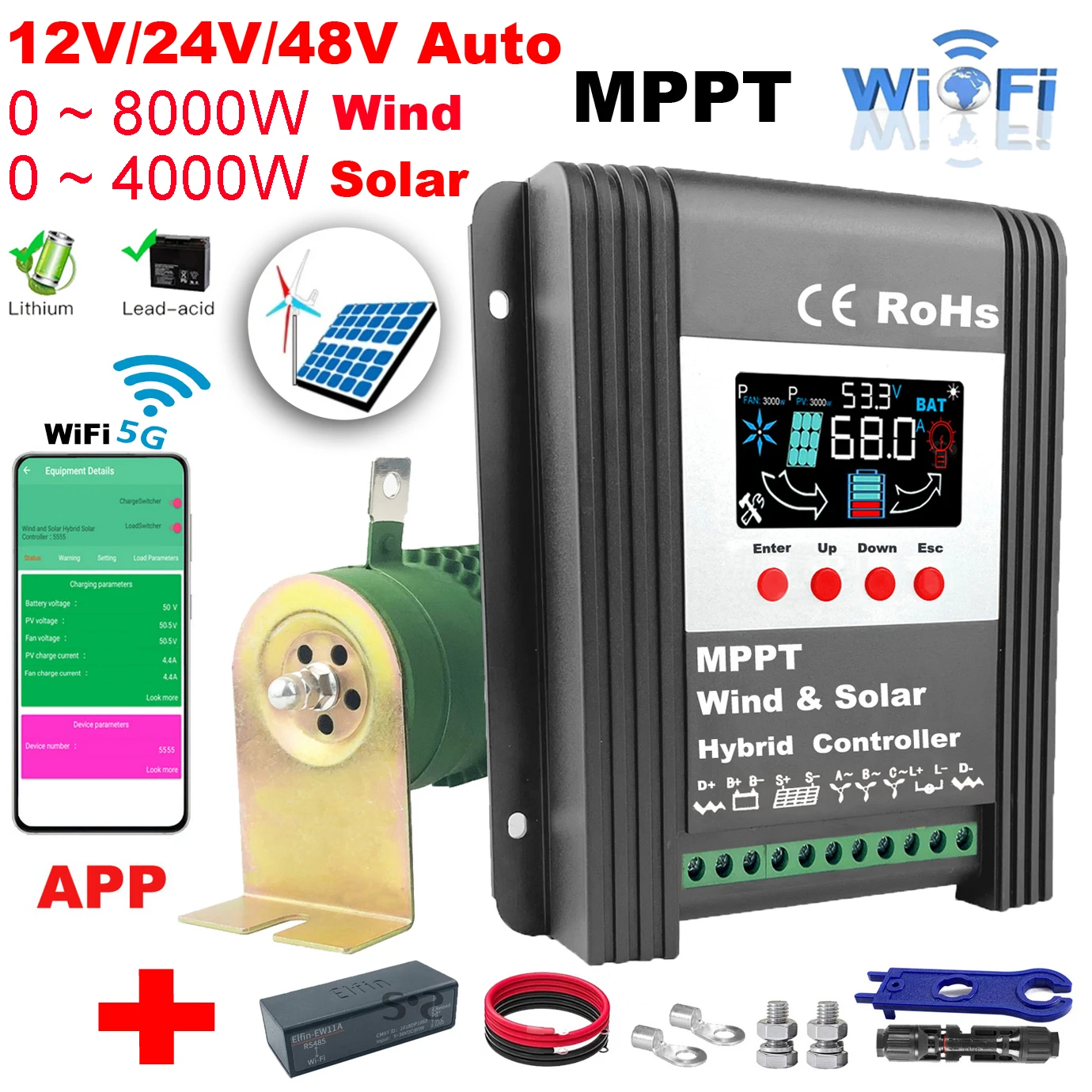 12V 24V 48V MPPT Charge Controller 80A 3000W Solar Panel 6000W Wind Generator Regulator for Household System Lifepo4
12V 24V 48V MPPT Charge Controller 80A 3000W Solar Panel 6000W Wind Generator Regulator for Household System Lifepo4