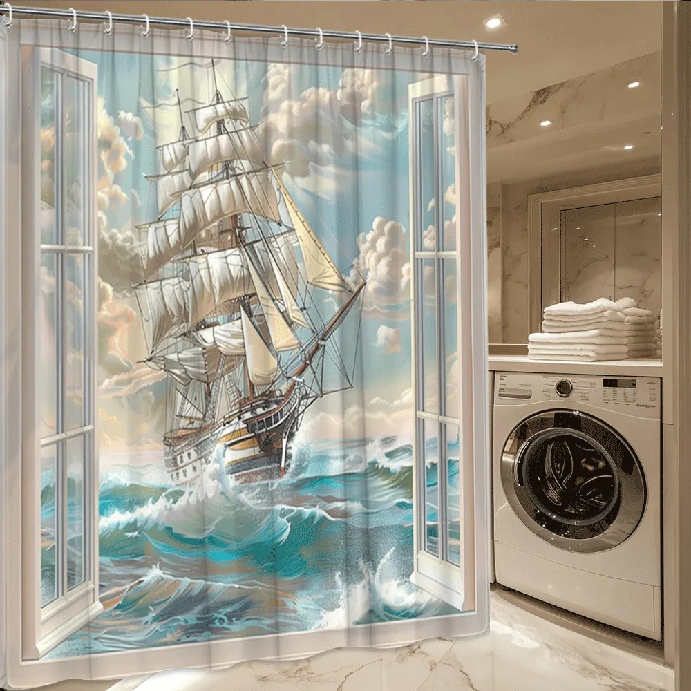 Sailing Ship Window View Shower Curtain Ocean Waves and Sky Scene Waterproof Easy to Install Enhance Your Space non-toxic
Sailing Ship Window View Shower Curtain Ocean Waves and Sky Scene Waterproof Easy to Install Enhance Your Space non-toxic
