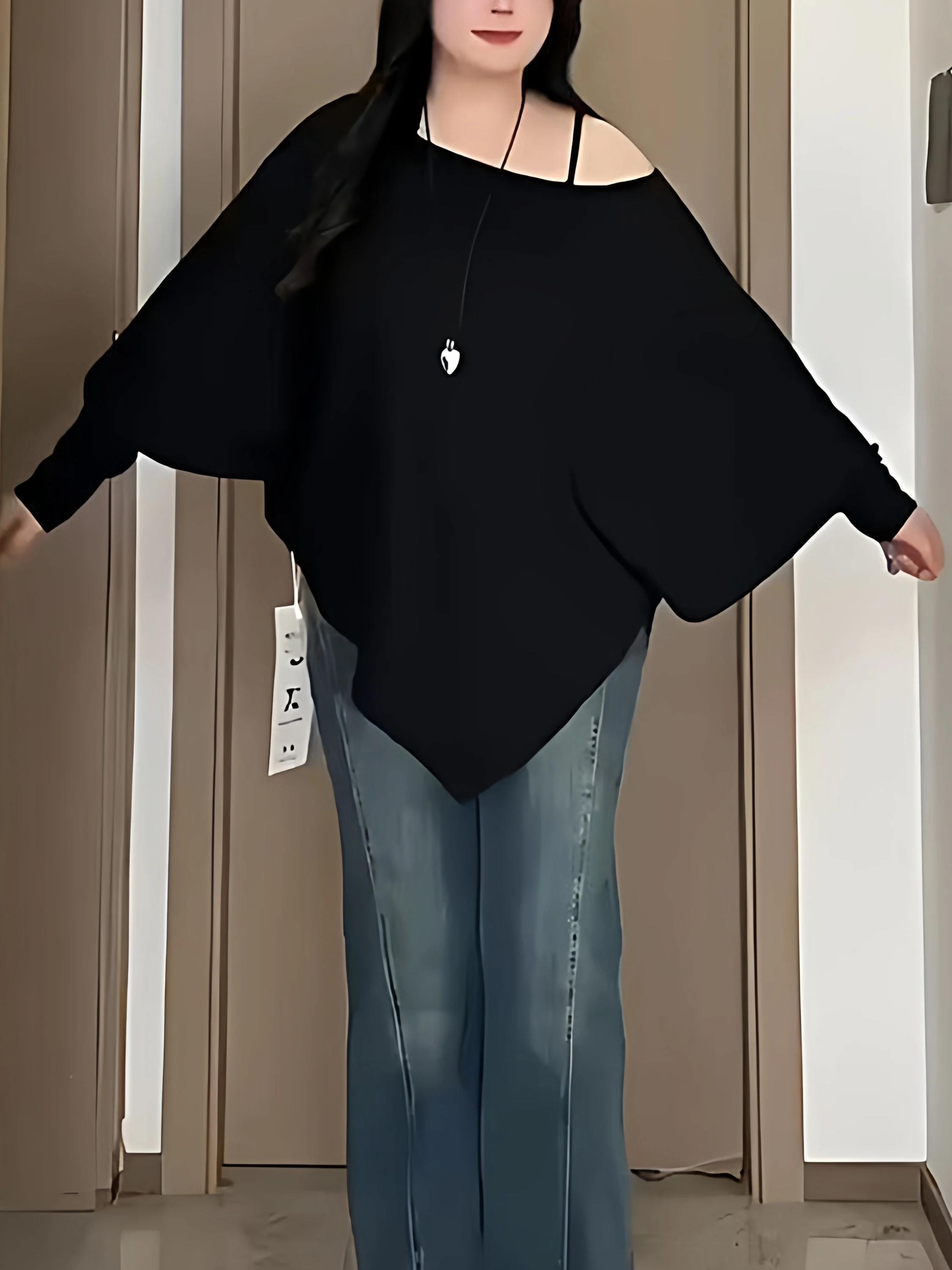 Black Batwing Sleeve Knitted Sweater Women's Loose Overhead Shoulder Exposure Design Base Layer Top for Autumn Winter plus Size
Black Batwing Sleeve Knitted Sweater Women's Loose Overhead Shoulder Exposure Design Base Layer Top for Autumn Winter plus Size