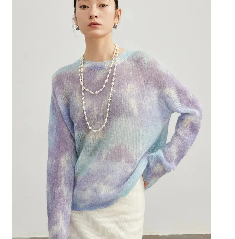 Women's Lilac Ombre Mohair Sweater, Round Neck Loose Oversized Knit Top, Autumn Winter Soft Fuzzy Pullover Casual Tunic
Women's Lilac Ombre Mohair Sweater, Round Neck Loose Oversized Knit Top, Autumn Winter Soft Fuzzy Pullover Casual Tunic