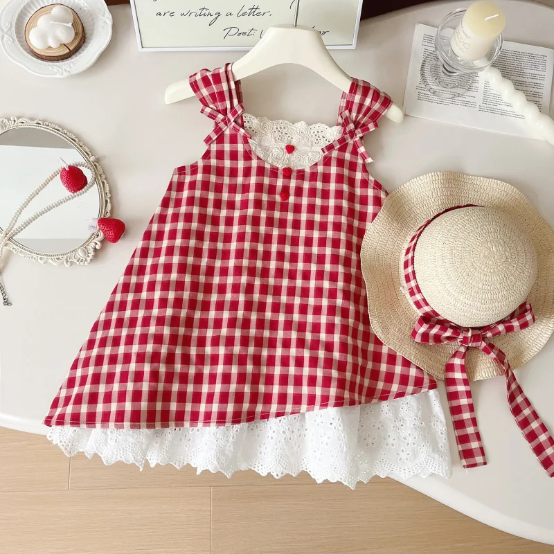 Children's Dress New Summer Girls' Stylish Trendy Plaid Lace Strap Princess Dress Kids' Clothing With hat
Children's Dress New Summer Girls' Stylish Trendy Plaid Lace Strap Princess Dress Kids' Clothing With hat