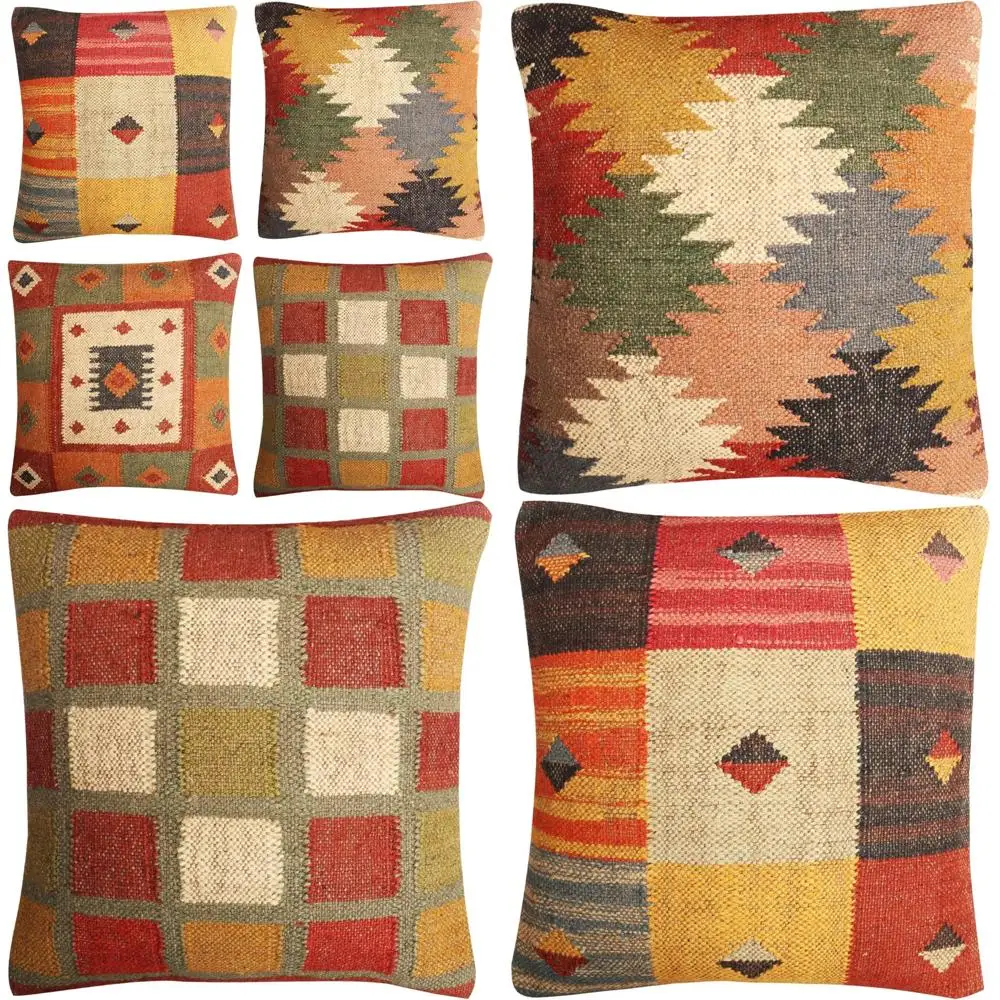 Vintage Kilim Wool Jute Cushion Covers Set of 4, Handwoven Turkish Pillowcases for Home Decor and Decorative Throw Pillows
Vintage Kilim Wool Jute Cushion Covers Set of 4, Handwoven Turkish Pillowcases for Home Decor and Decorative Throw Pillows