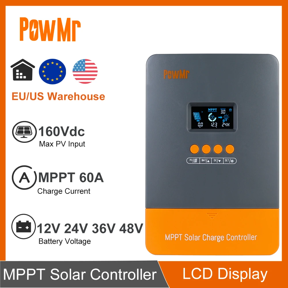 PowMr MPPT Solar Charge Controller 60A 12V/24V/36V/48V Auto LCD Display Solar Panel Regulator for Lithium Battery & Connector
PowMr MPPT Solar Charge Controller 60A 12V/24V/36V/48V Auto LCD Display Solar Panel Regulator for Lithium Battery & Connector
