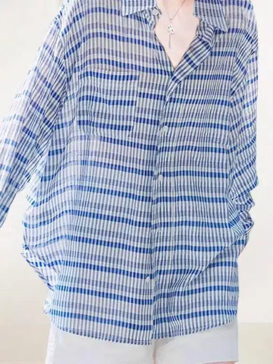 Summer Thin Sun Protection Striped Shirt Women's Fashion Loose Fit Long Sleeve Cardigan Top Japanese Style UV Protection
Summer Thin Sun Protection Striped Shirt Women's Fashion Loose Fit Long Sleeve Cardigan Top Japanese Style UV Protection