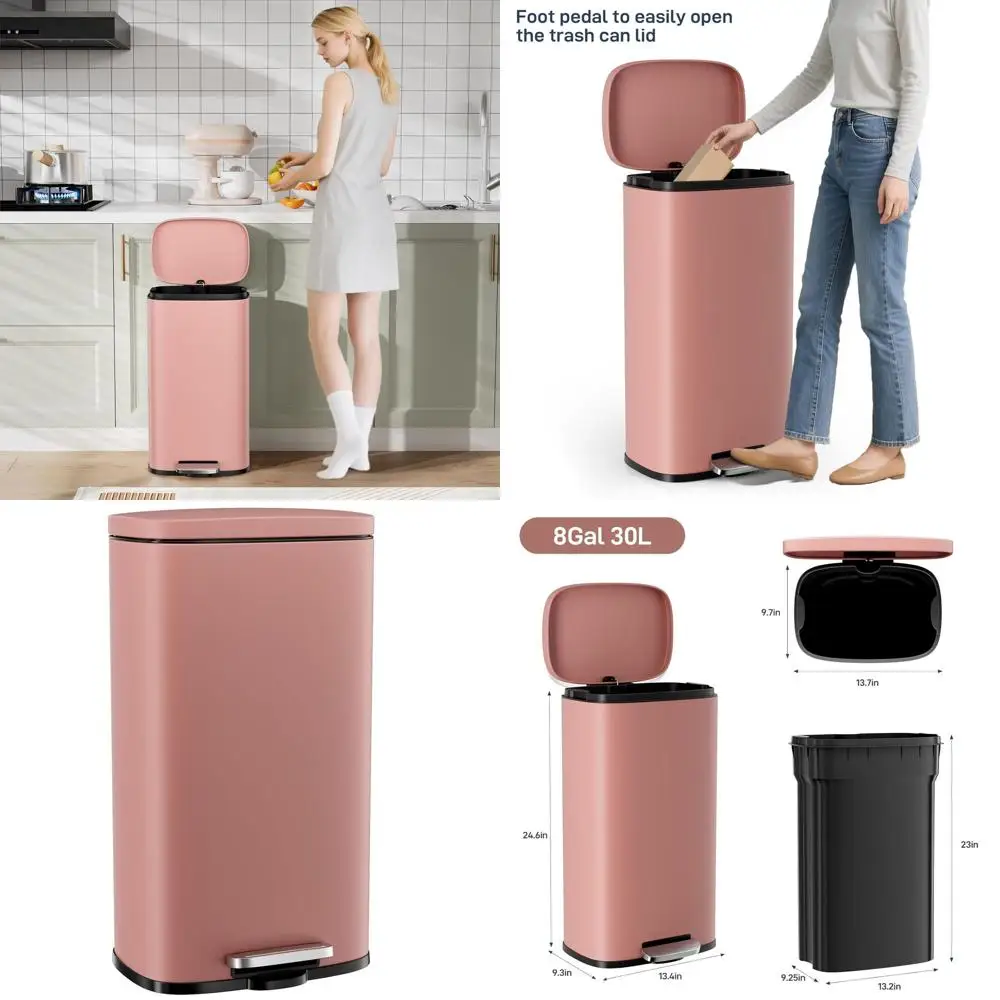 Stainless Steel 30L Soft-Close Trash Can with Removable Inner Bucket, Fingerprint-Resistant, Ideal for Kitchen and Home in Pink
Stainless Steel 30L Soft-Close Trash Can with Removable Inner Bucket, Fingerprint-Resistant, Ideal for Kitchen and Home in Pink