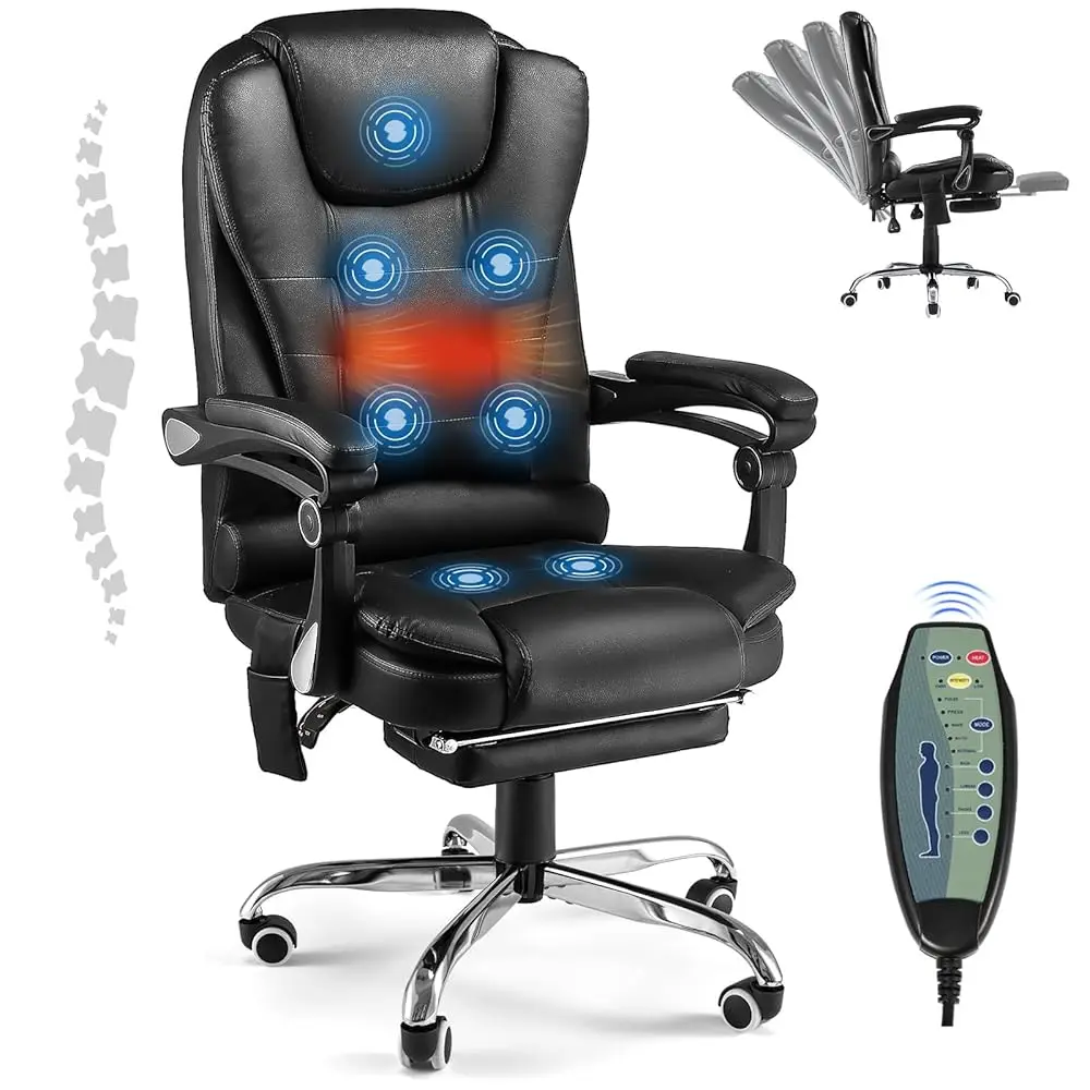 Офисный стул с подогревом и 7-точечным вибрационным массажем, регулируемая высота, вращающийся стул для домашнего офиса с подставкой для ног, поясничный ба
Офисный стул с подогревом и 7-точечным вибрационным массажем, регулируемая высота, вращающийся стул для домашнего офиса с подставкой для ног, поясничный ба