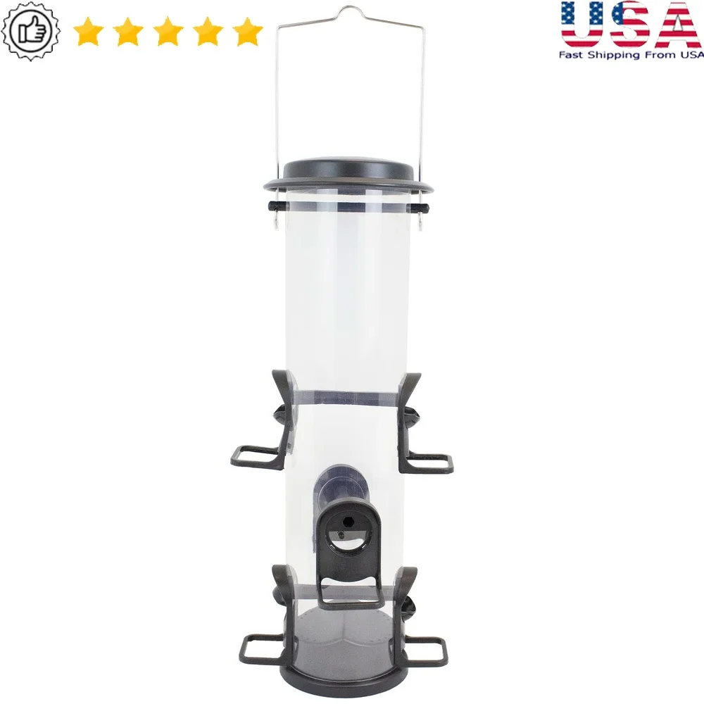2-in-1 Wild Bird Tube Feeder with Swivel Ports 4lb Capacity Six Feeding Perches Clear Seed Monitor Shatter Resistant
2-in-1 Wild Bird Tube Feeder with Swivel Ports 4lb Capacity Six Feeding Perches Clear Seed Monitor Shatter Resistant