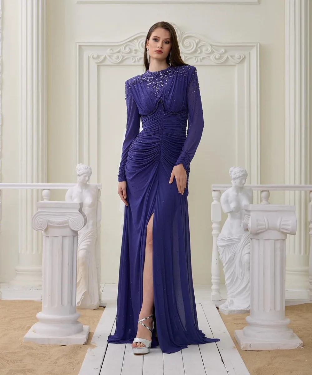 Customized High Quality Chiffon Pleat Sequined Straight Jewel Long Dresses Bespoke Occasion Evening Matching 
Customized High Quality Chiffon Pleat Sequined Straight Jewel Long Dresses Bespoke Occasion Evening Matching