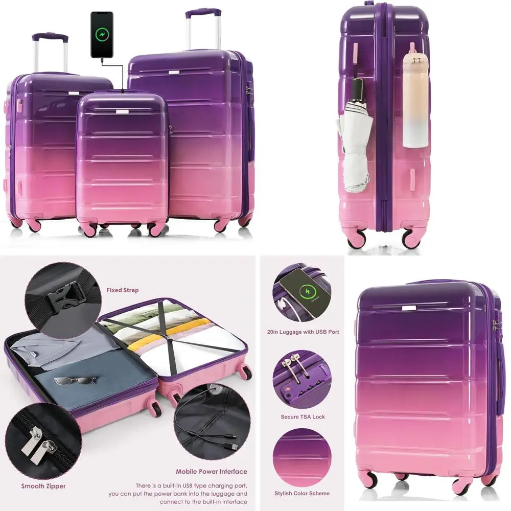3-piece hard shell luggage set with usb charger port, spinner wheels suitcase, carry-on bags for women, men, and girls
3-piece hard shell luggage set with usb charger port, spinner wheels suitcase, carry-on bags for women, men, and girls