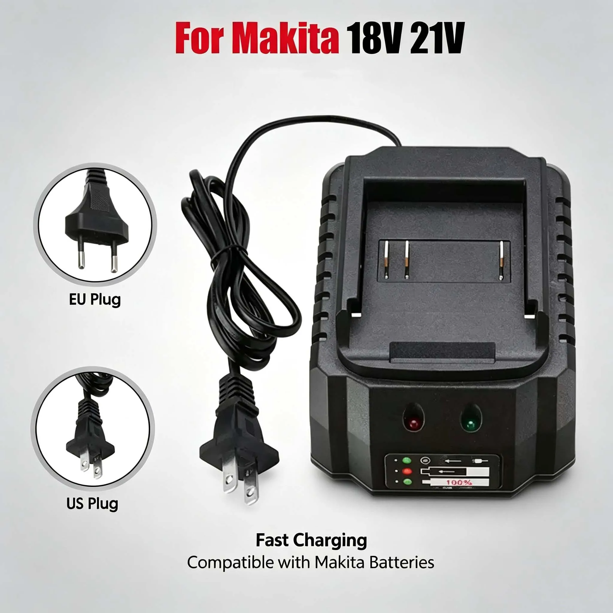 Li-ion Battery Charger Quick Charge 18V 21V 2A Power Tools Portable Charger US/EU Plug for Makita BL1415 BL1815 BL1830 BL1850
Li-ion Battery Charger Quick Charge 18V 21V 2A Power Tools Portable Charger US/EU Plug for Makita BL1415 BL1815 BL1830 BL1850