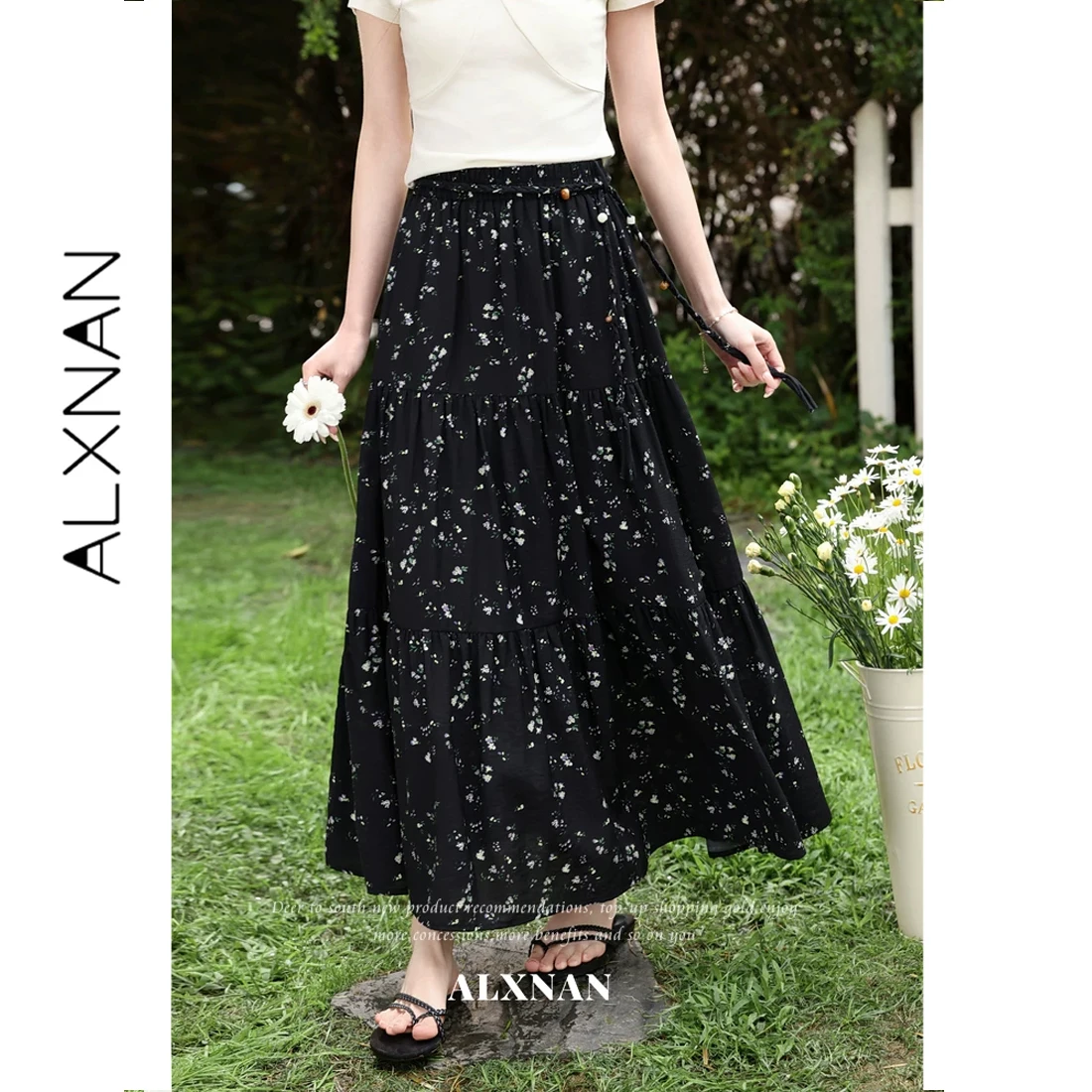 ALXNAN 2026 Black Floral Midi Skirt Women Summer Fashion Versatile Vacation Beach Long Skirts Elegant Female Clothing L63210
ALXNAN 2026 Black Floral Midi Skirt Women Summer Fashion Versatile Vacation Beach Long Skirts Elegant Female Clothing L63210