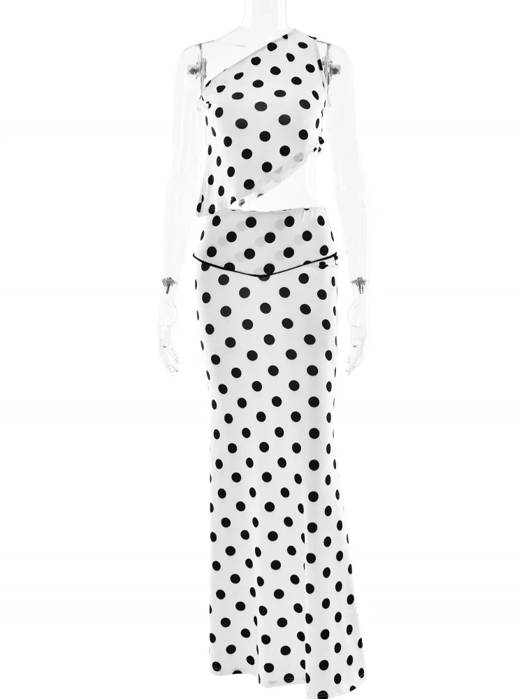 Elegant Two Piece Set Dresses Women Polka Dot One Shoulder Tops And Slim Long Maxi Skirts Female Streetwear Matching Suit
Elegant Two Piece Set Dresses Women Polka Dot One Shoulder Tops And Slim Long Maxi Skirts Female Streetwear Matching Suit