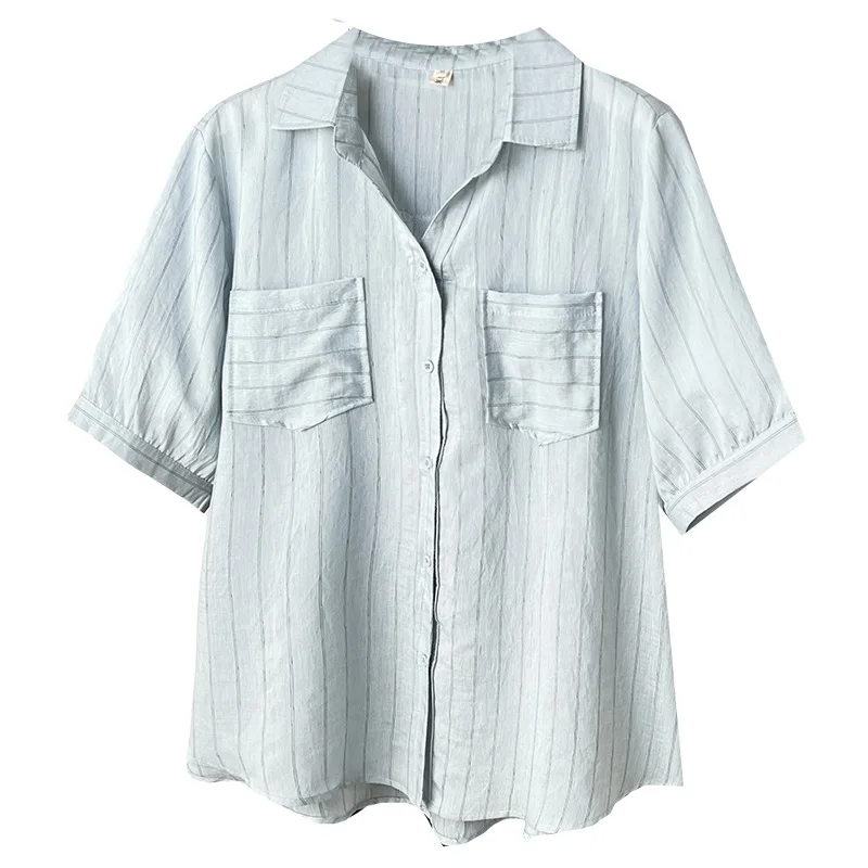 100KG Plus Size Women's Blouese Summer New Style Thin Lyocell Striped Short Sleeved Shirt Stylish Tops 117
100KG Plus Size Women's Blouese Summer New Style Thin Lyocell Striped Short Sleeved Shirt Stylish Tops 117