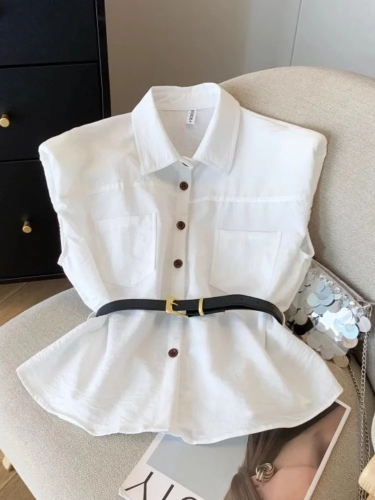 Single Breasted Shoulder Pad Shirts temperament waistcoat Sleeveless pocket white Top Polo Collar Lapel blouse loose sexy casual
Single Breasted Shoulder Pad Shirts temperament waistcoat Sleeveless pocket white Top Polo Collar Lapel blouse loose sexy casual