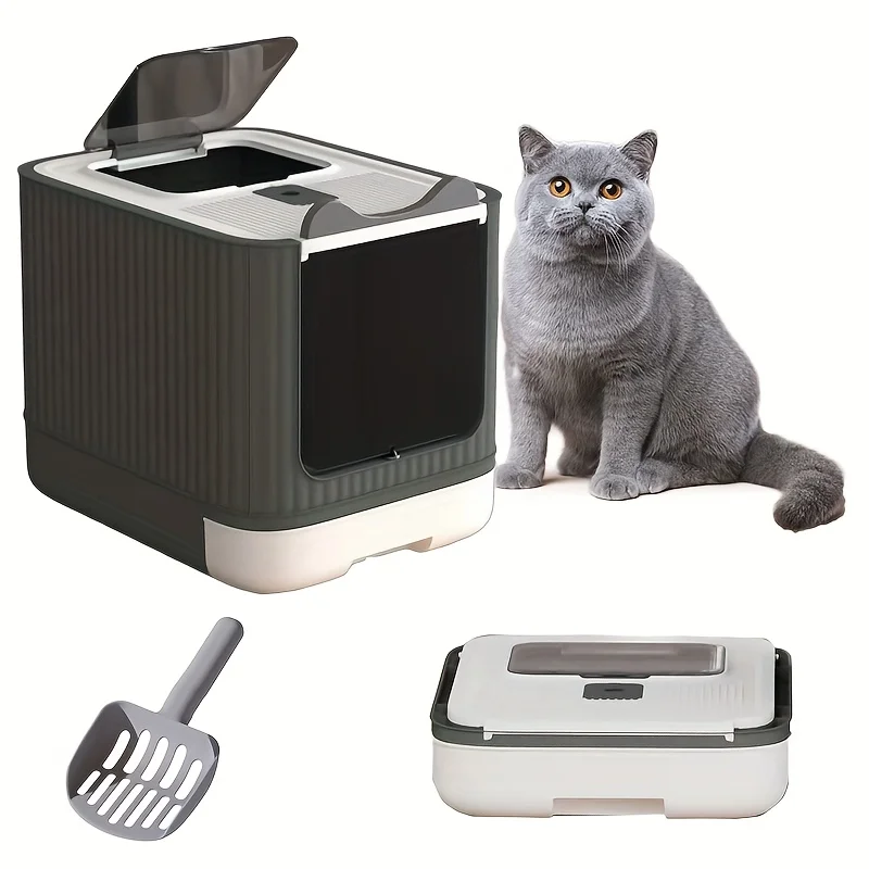 Foldable Enclosed Cat Litter Box with Lid - Large Top Entry Design, Odor-Control Drawer & Removable Tray, Includes Scoop - Durable Plastic Space-Saving Cat Potty for Easy Cleaning & Mess Containment, Neutral Design, Ventilated Design
Foldable Enclosed Cat Litter Box with Lid - Large Top Entry Design, Odor-Control Drawer & Removable Tray, Includes Scoop - Durable Plastic Space-Saving Cat Potty for Easy Cleaning & Mess Containment, Neutral Design, Ventilated Design