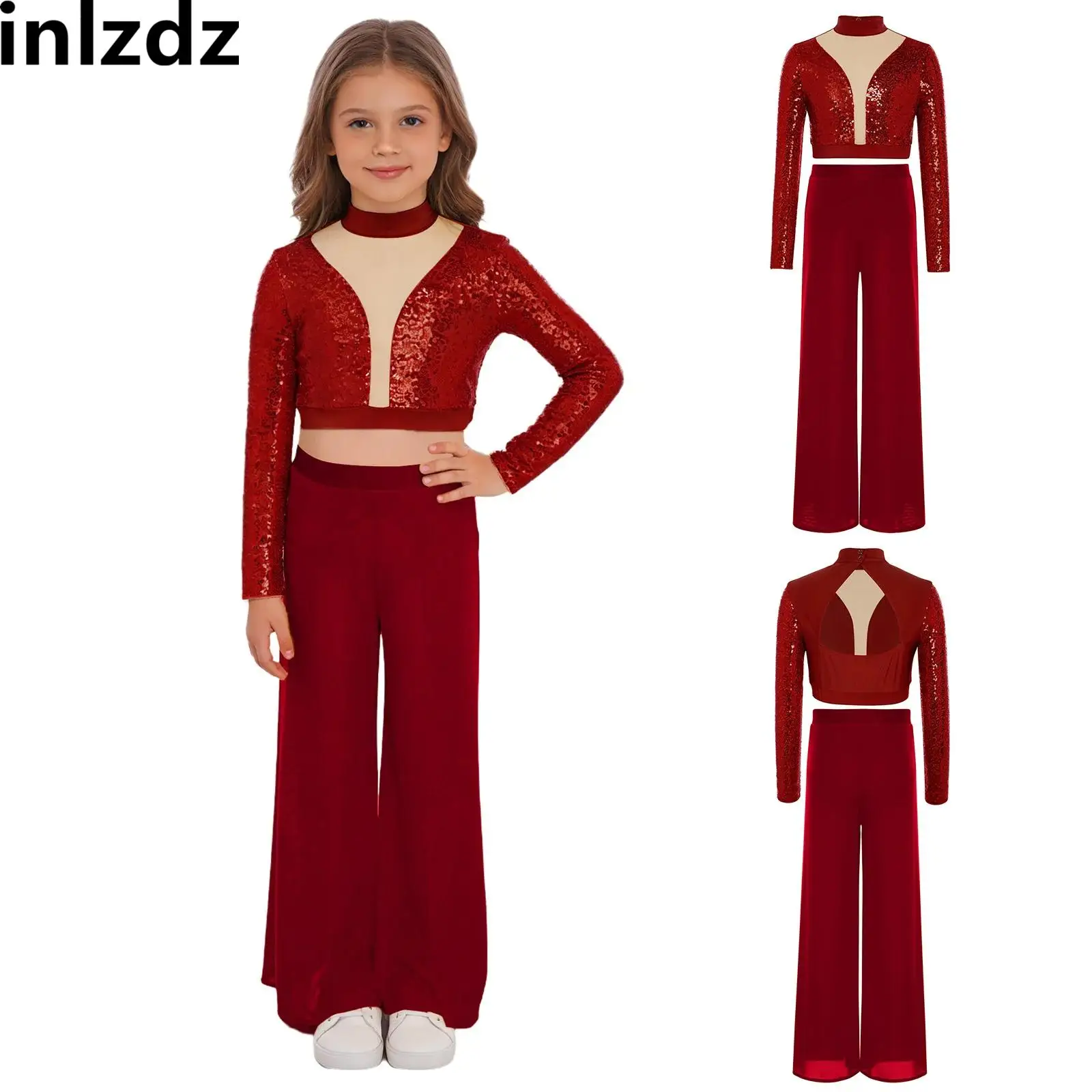 Children Girls Gymnastics Figure Skating Ballet Lyrical Modern Dance Costume Sequins Long Sleeve Cutout Back Crop Top+Pant Suit
Children Girls Gymnastics Figure Skating Ballet Lyrical Modern Dance Costume Sequins Long Sleeve Cutout Back Crop Top+Pant Suit