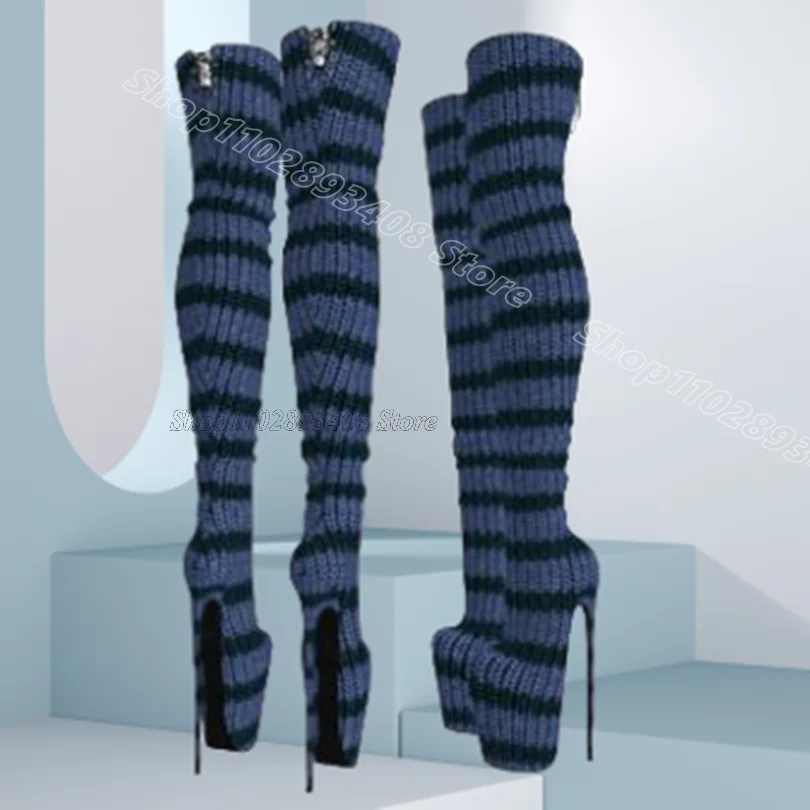 Bicolor Stripe Platform Boots Round Toe Stiletto Back Zipper Party Dress New Fashion Women Over Knee Boots Zapatos Para Mujere
Bicolor Stripe Platform Boots Round Toe Stiletto Back Zipper Party Dress New Fashion Women Over Knee Boots Zapatos Para Mujere