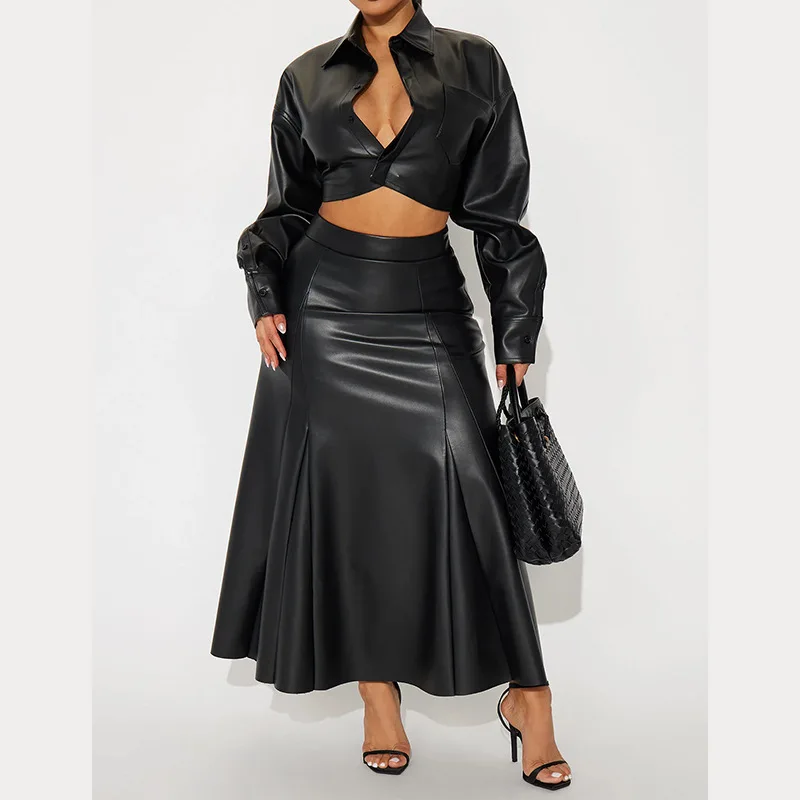 Turn-Down Collar Leather Cardigan Tops Large Swinging Mid Length Skirt Set Two Pieces New 2026 Autumn Winter Women Clothing
Turn-Down Collar Leather Cardigan Tops Large Swinging Mid Length Skirt Set Two Pieces New 2026 Autumn Winter Women Clothing
