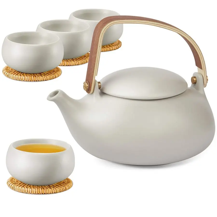 Vintage Tea Set, 27oz Ceramic Japanese Teapot with Infuser, Wood Handle Matte Gray Teapot with Strainers and 4 Cups for
Vintage Tea Set, 27oz Ceramic Japanese Teapot with Infuser, Wood Handle Matte Gray Teapot with Strainers and 4 Cups for