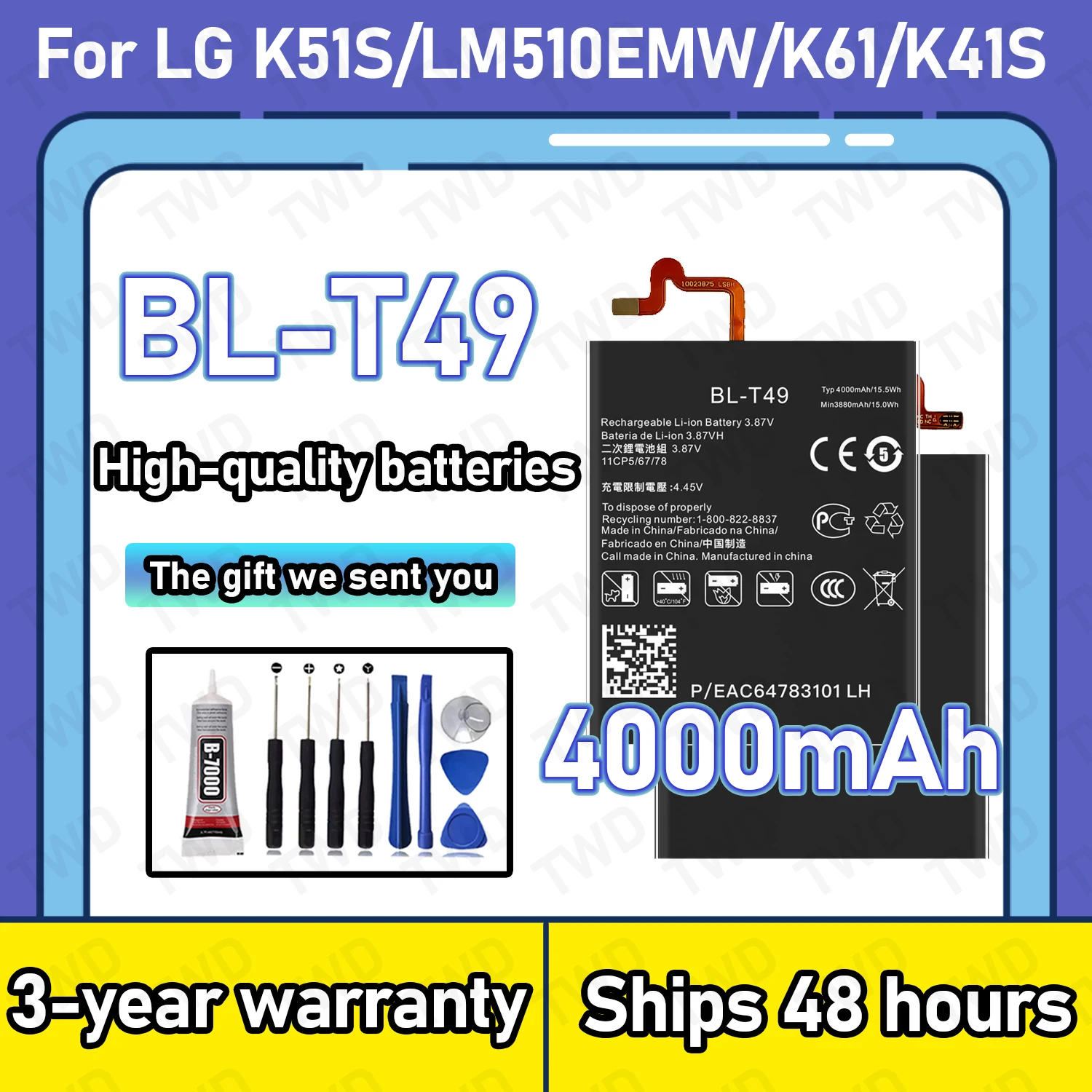 BL-T49 Аккумулятор большой емкости для LG K51S/K61/K41S, новые аккумуляторы высокого качества + бесплатные инструменты
BL-T49 Аккумулятор большой емкости для LG K51S/K61/K41S, новые аккумуляторы высокого качества + бесплатные инструменты