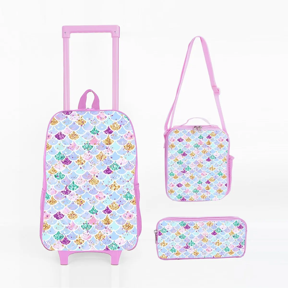 Mermaid Wheeled Rolling Bag Set with Lunch Box Pen Bag with Wheels School Trolley Backpack Bag for Girl/Boys
Mermaid Wheeled Rolling Bag Set with Lunch Box Pen Bag with Wheels School Trolley Backpack Bag for Girl/Boys