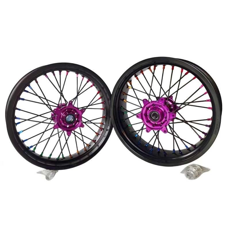 17 Inch Black Anodized Aluminum Alloy Supermoto Wheels Purple Hubs For EXC SXF 2003-2023 Motorcycles DOT
17 Inch Black Anodized Aluminum Alloy Supermoto Wheels Purple Hubs For EXC SXF 2003-2023 Motorcycles DOT