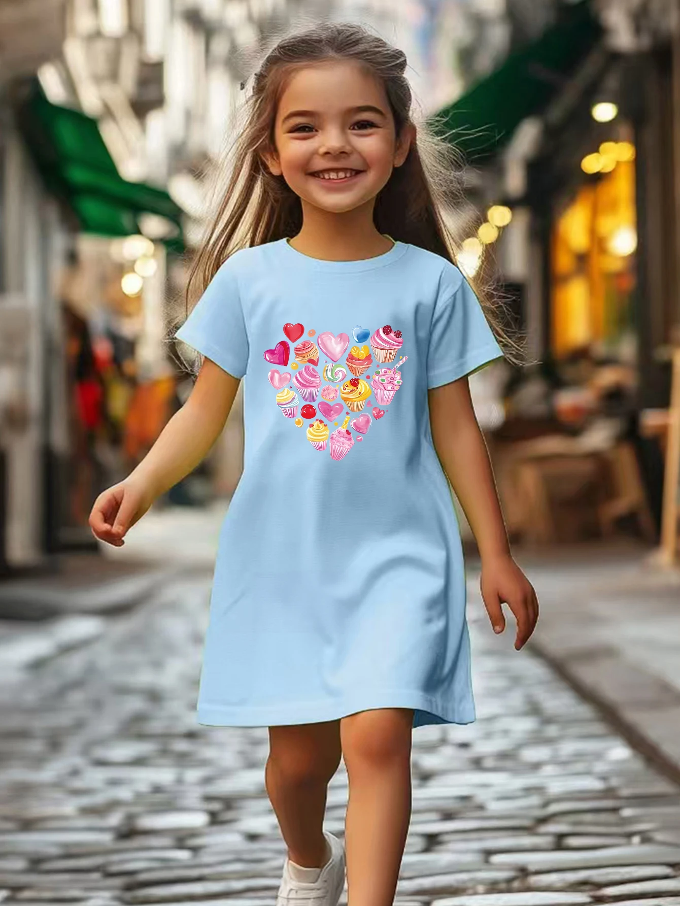 Girl's summer personalized fashionable casual dress, cartoon print design, comfortable solid color versatile, easy to match
Girl's summer personalized fashionable casual dress, cartoon print design, comfortable solid color versatile, easy to match