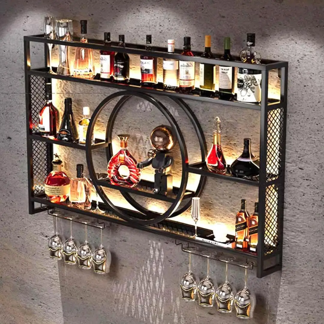 39in Wall Mounted Wine Rack with LED Lights, 3-Tier Metal Liquor Bottle Shelf for Home Mini Bar Cellar
39in Wall Mounted Wine Rack with LED Lights, 3-Tier Metal Liquor Bottle Shelf for Home Mini Bar Cellar