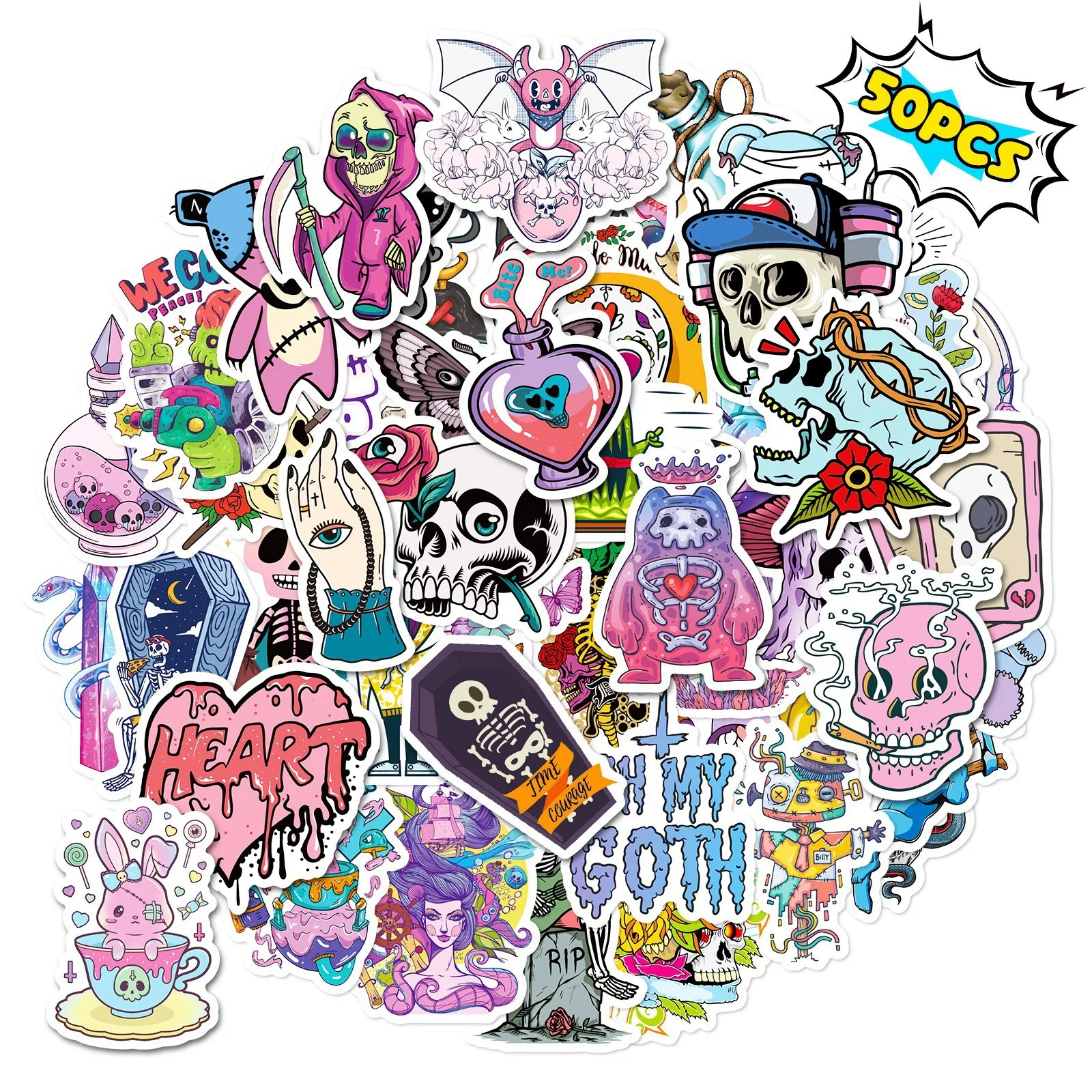 10/50PCS Gothic Style Skull Graffiti Sticker Cartoon Personality Cool Decoration Skateboard Motorcycle Helmet Suitcase Desk
10/50PCS Gothic Style Skull Graffiti Sticker Cartoon Personality Cool Decoration Skateboard Motorcycle Helmet Suitcase Desk