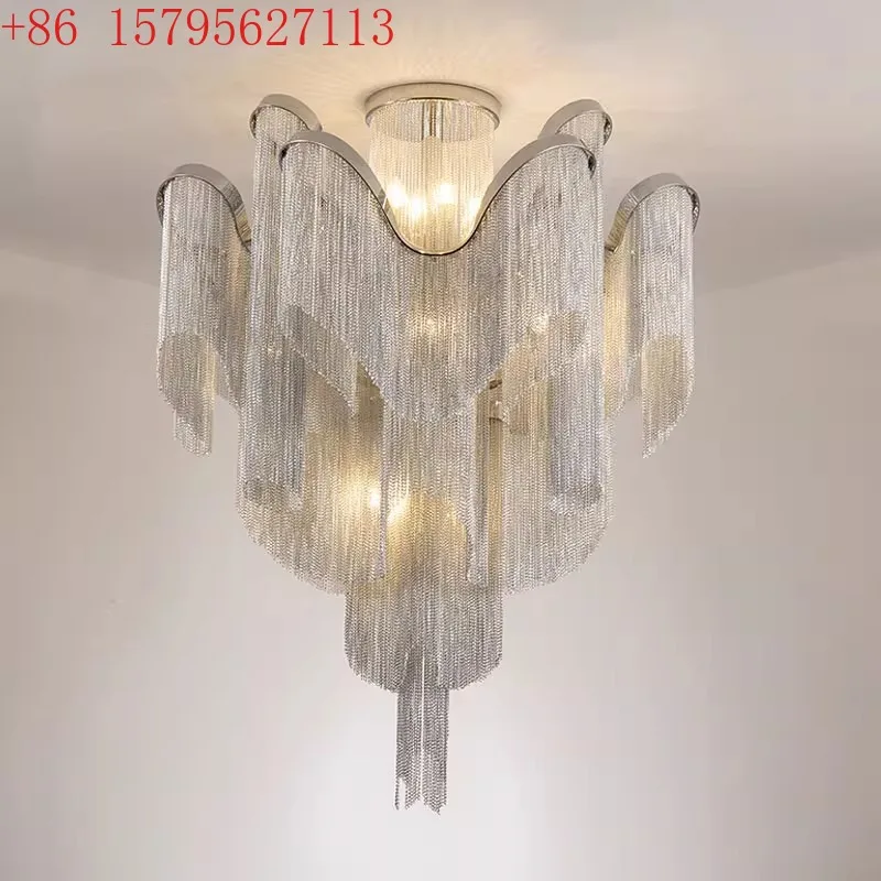 Postmodern light luxury fringed aluminum chain chandelier hotel ceiling lamp
Postmodern light luxury fringed aluminum chain chandelier hotel ceiling lamp