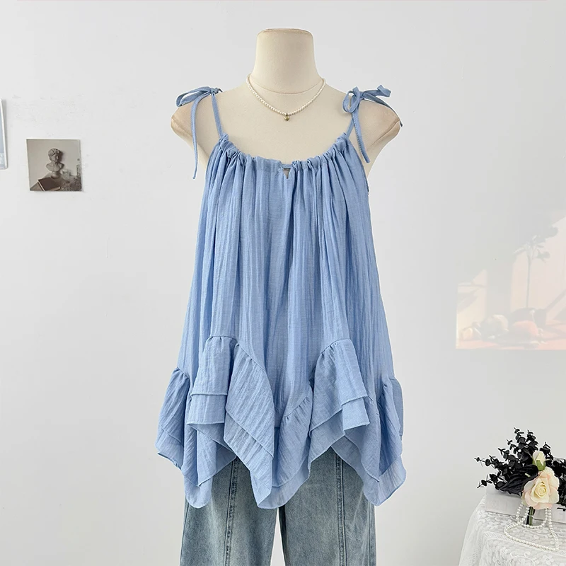 Gagaok Irregular Ruffle Camisole Vests Women Spring 2025 New Korean Fashion Pleated Tank Top Outwear Simple Solid Casual Clothes
Gagaok Irregular Ruffle Camisole Vests Women Spring 2025 New Korean Fashion Pleated Tank Top Outwear Simple Solid Casual Clothes