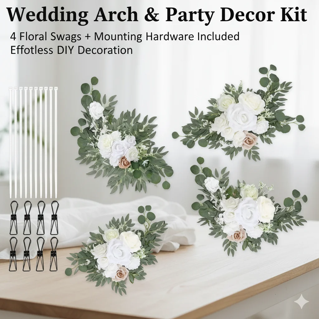 White Champagne Rose Wedding Arch Flowers 4 Piece Set With Eucalyptus Leaves Clips Zip Ties For Wedding Ceremony Backdrop Decor
White Champagne Rose Wedding Arch Flowers 4 Piece Set With Eucalyptus Leaves Clips Zip Ties For Wedding Ceremony Backdrop Decor