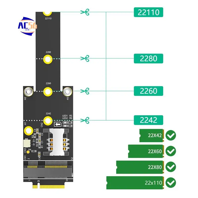AC56-M.2 Key M To Mini PCIE Adapter With SIM Card Slot Supports Wifi WWAN LTE 3G/4G/5G Network Modules For Desktop
AC56-M.2 Key M To Mini PCIE Adapter With SIM Card Slot Supports Wifi WWAN LTE 3G/4G/5G Network Modules For Desktop